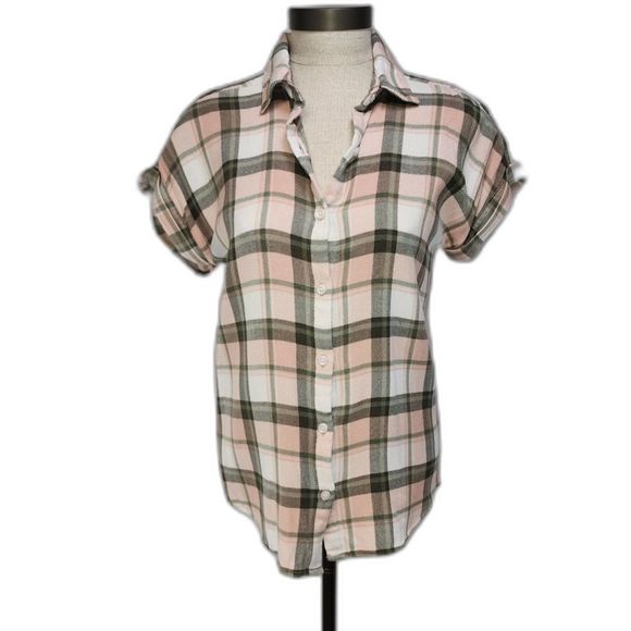 Nordstrom Tops - Nordstrom Rack Women's Short Sleeve Button Up Plaid Flannel Top Size XS
